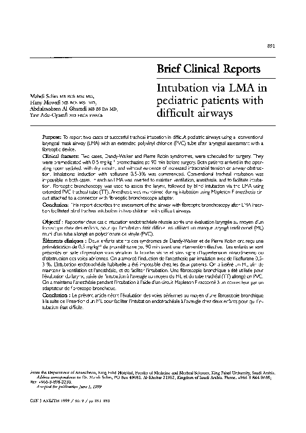 (PDF) Brief Clinical Reports Intubation via LMA in pediatric patients ...