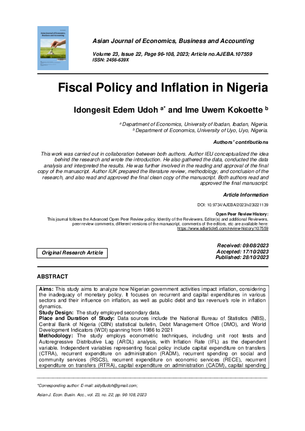 (PDF) Fiscal Policy and Inflation in Nigeria