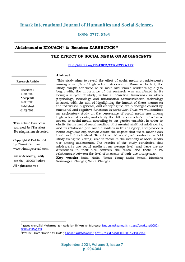 (PDF) The Effect of Social Media on Adolescents
