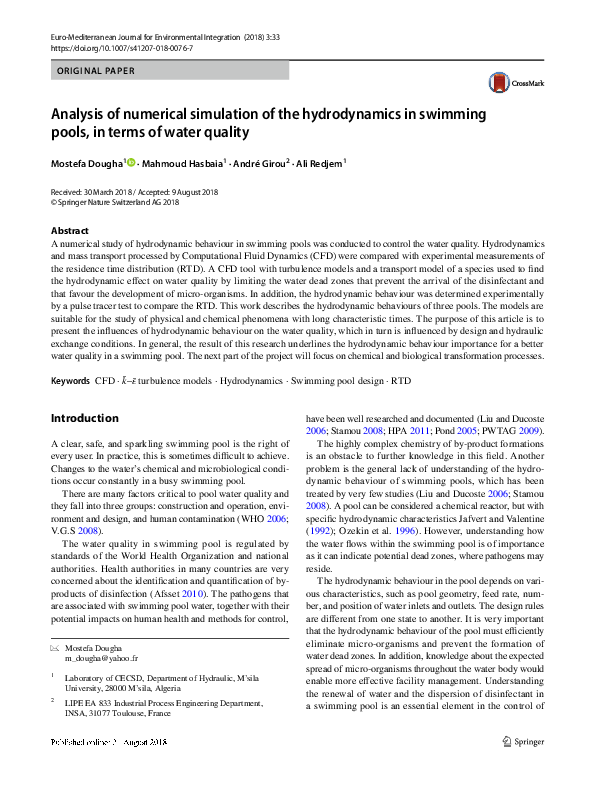 (PDF) Analysis of numerical simulation of the hydrodynamics in swimming ...