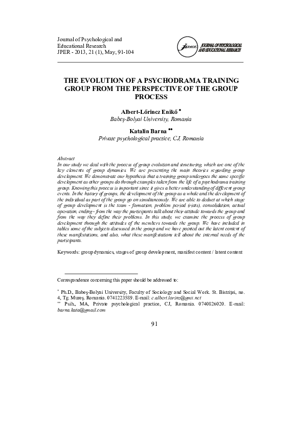 (PDF) The Evolution of a Psychodrama Training Group from the ...