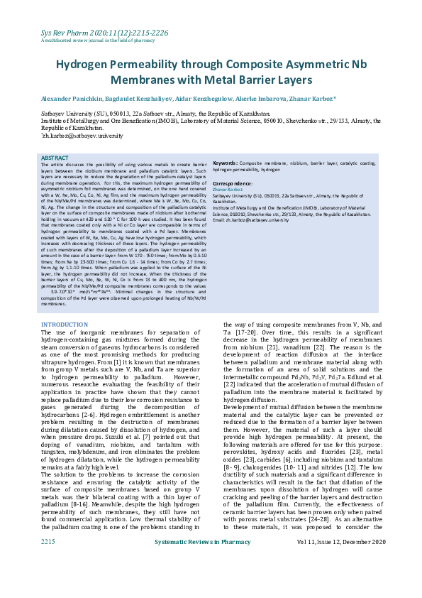 (PDF) Hydrogen Permeability through Composite Asymmetric Nb Membranes ...