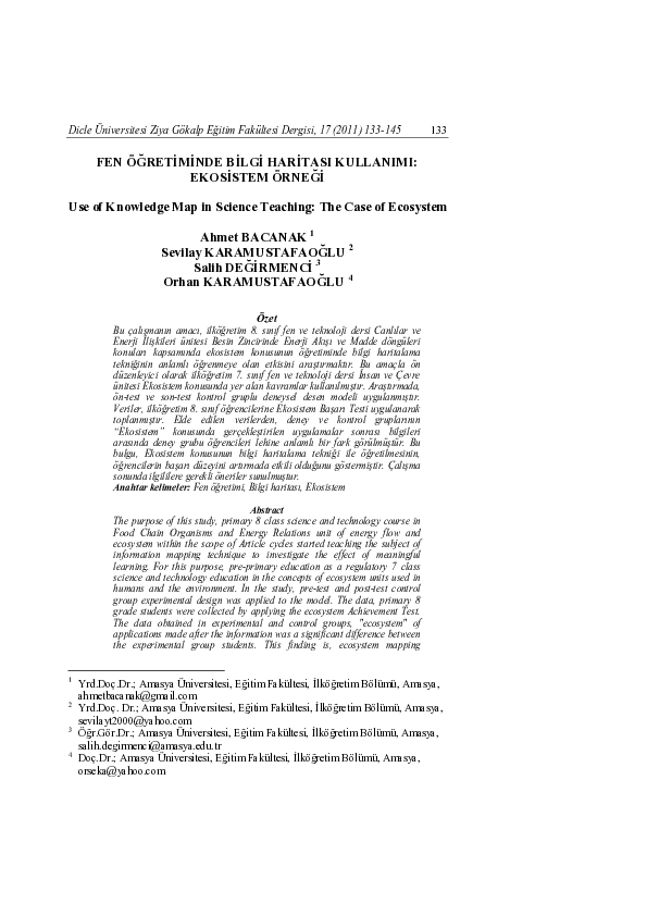 (PDF) Use of Knowledge Map in Science Teaching: The Case of Ecosystem