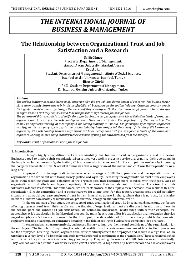 (PDF) The Relationship between Organizational Trust and Job ...