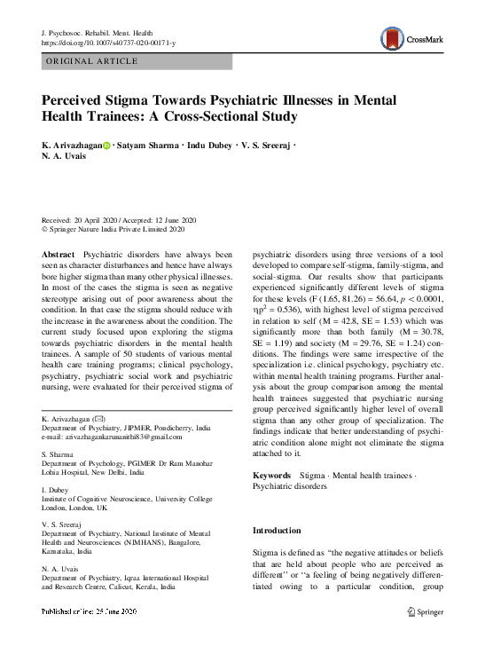 (PDF) Perceived Stigma Towards Psychiatric Illnesses in Mental Health ...