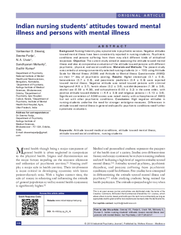 (PDF) Indian nursing students' attitudes toward mental illness and ...