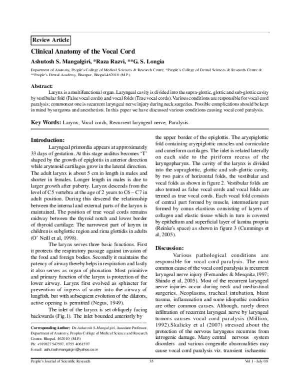 (PDF) Clinical anatomy of the vocal cord