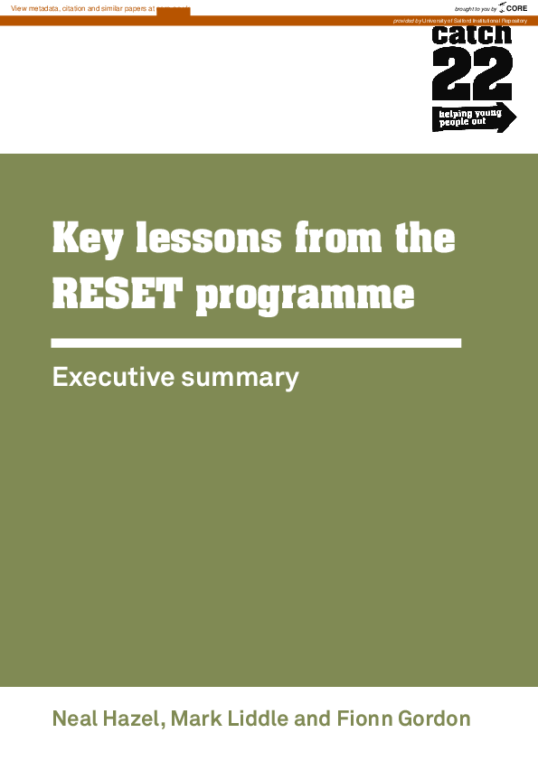 (PDF) Key lessons from the RESET programme: Recommendations for the ...