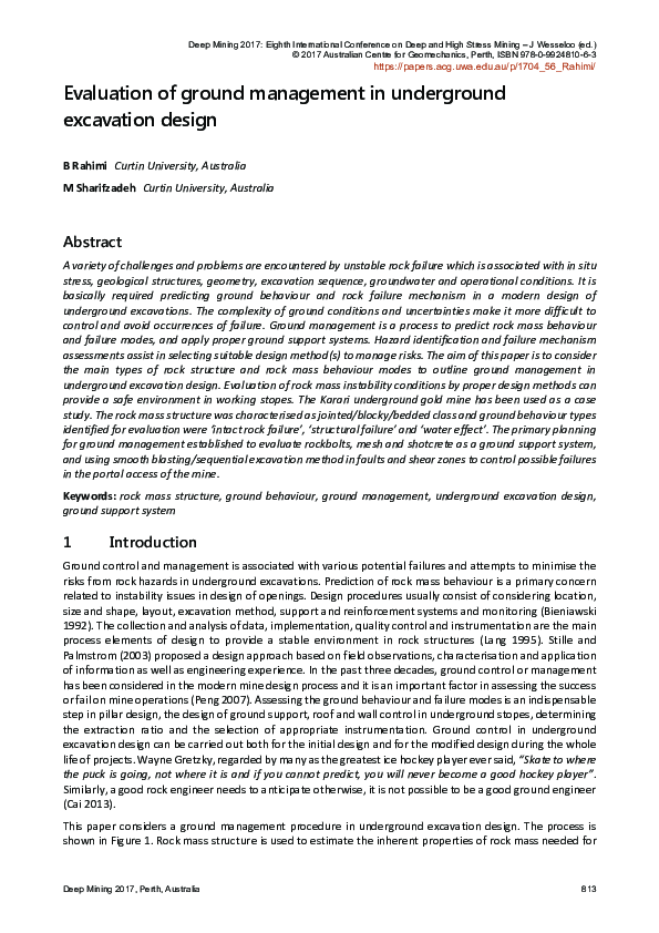 (PDF) Evaluation of ground management in underground excavation design