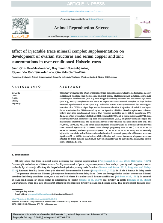 (PDF) Effect of injectable trace mineral complex supplementation on ...