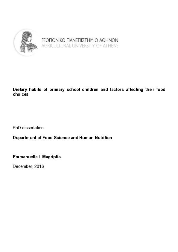 (PDF) Dietary habits of primary school children and factors affecting ...