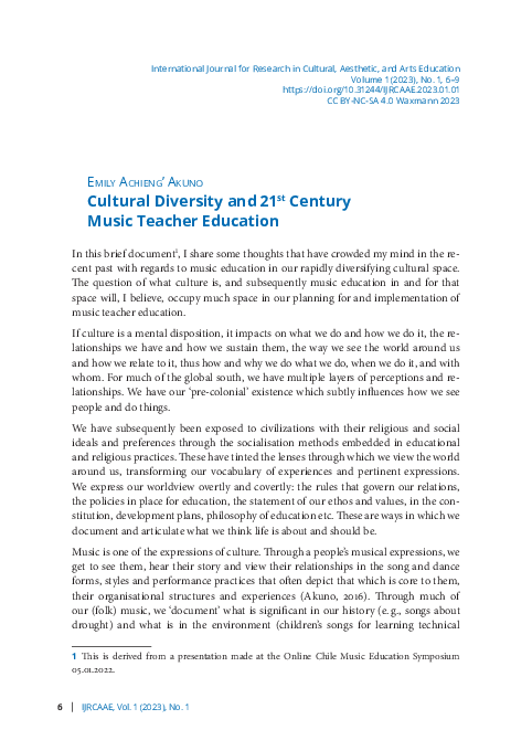 (PDF) Cultural Diversity and 21st Century Music Teacher Education