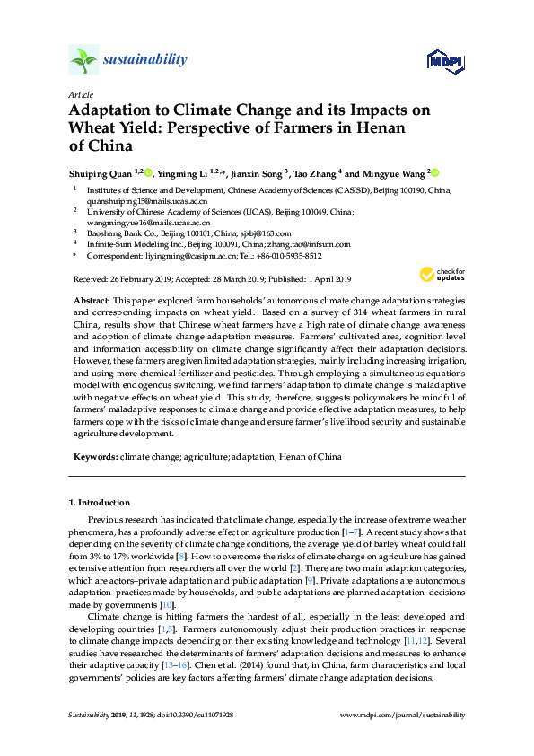 (PDF) Adaptation to climate change and its impacts on food productivity ...
