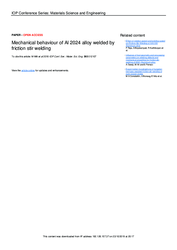 (PDF) Mechanical behaviour of Al 2024 alloy welded by friction stir welding