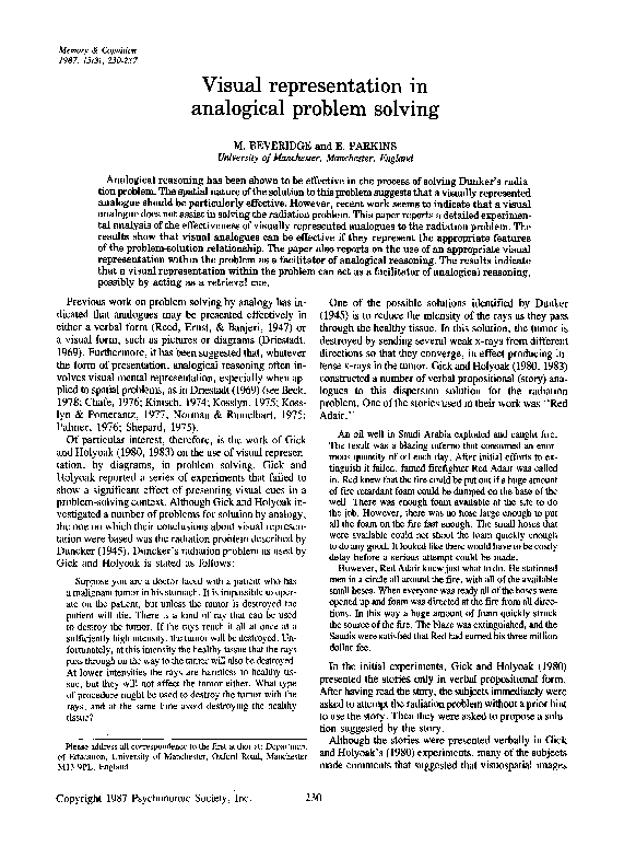(PDF) Visual representation in analogical problem solving