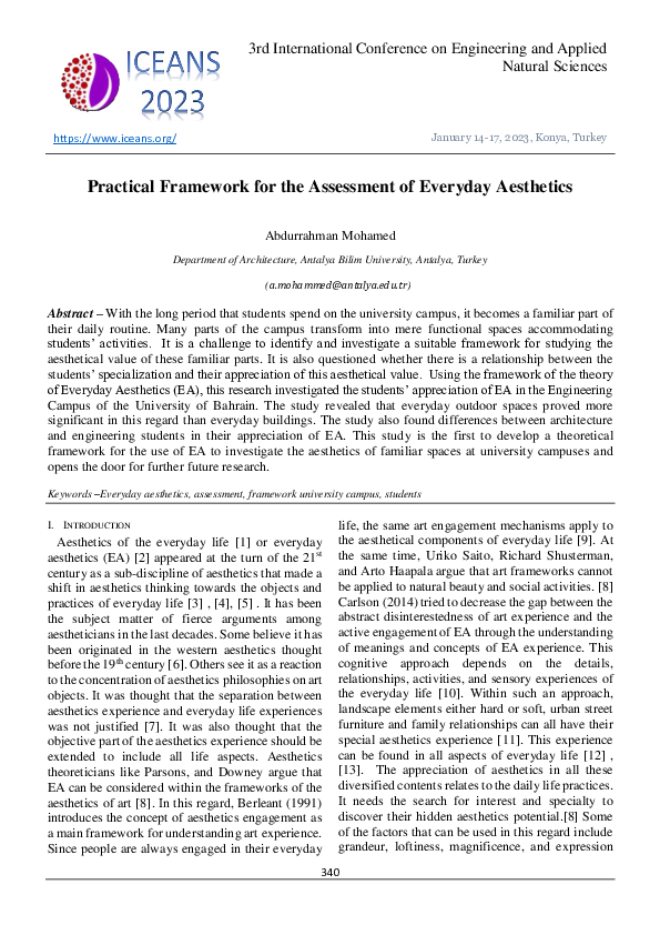 (PDF) Practical Framework for the Assessment of Everyday Aesthetics