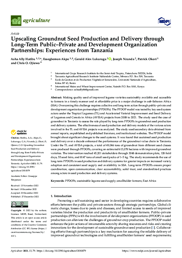 (PDF) Upscaling Groundnut Seed Production and Delivery through Long ...