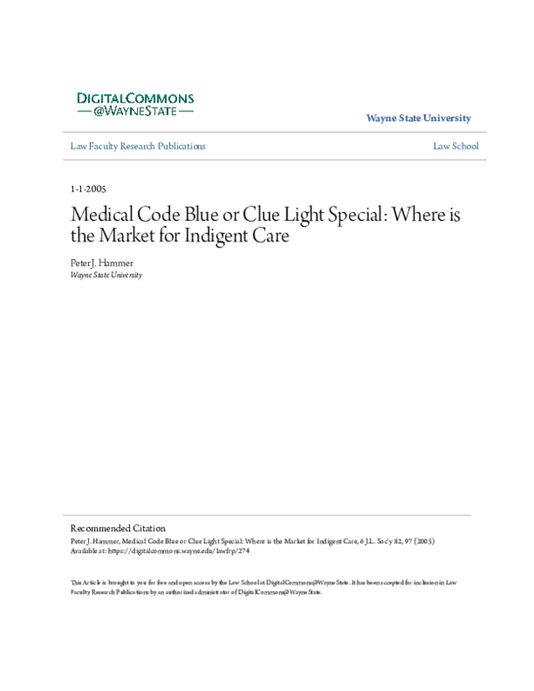 (PDF) Medical Code Blue or Clue Light Special: Where is the Market for ...