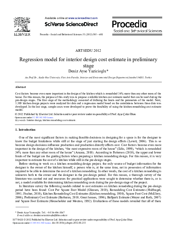 (PDF) Regression model for interior design cost estimate in preliminary ...