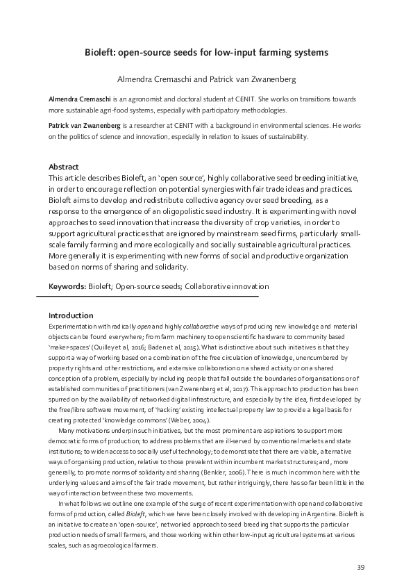 (PDF) Bioleft: open-source seeds for low-input farming systems
