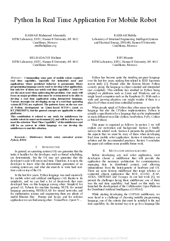 (PDF) Python in Real Time Application for Mobile Robot