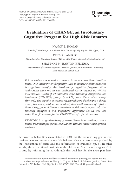 (PDF) Evaluation of CHANGE, an Involuntary Cognitive Program for High ...