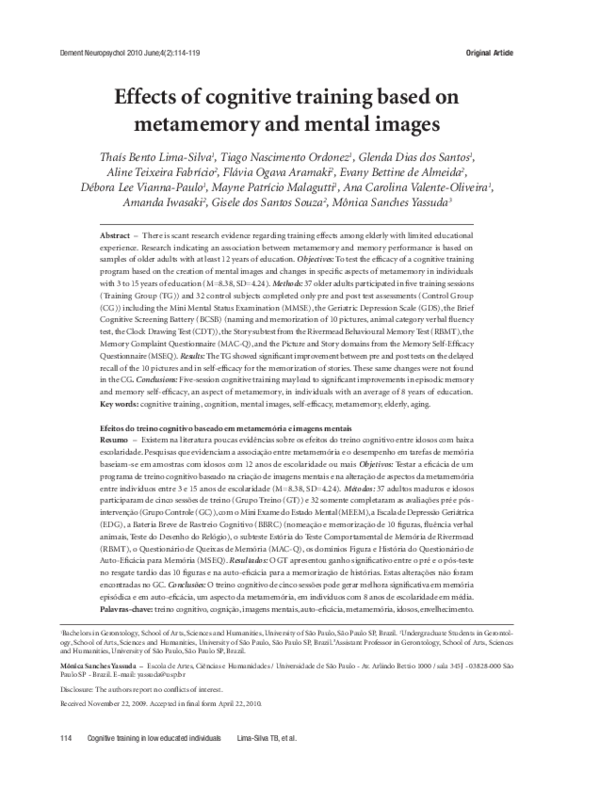 (PDF) Effects of cognitive training based on metamemory and mental images