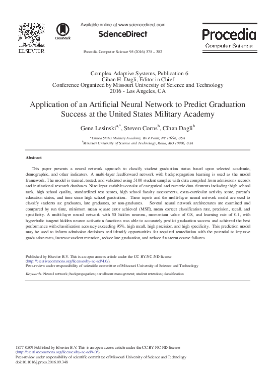 (PDF) Application of an Artificial Neural Network to Predict Graduation ...