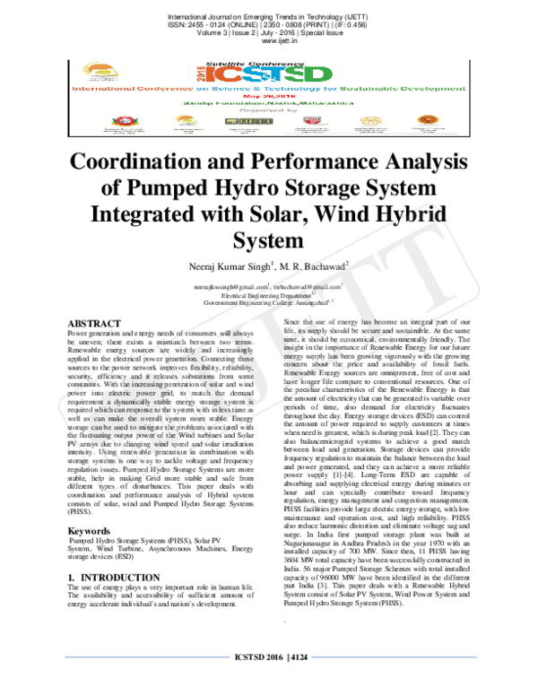 (PDF) Coordination and performance analysis of pumped hydro storage ...