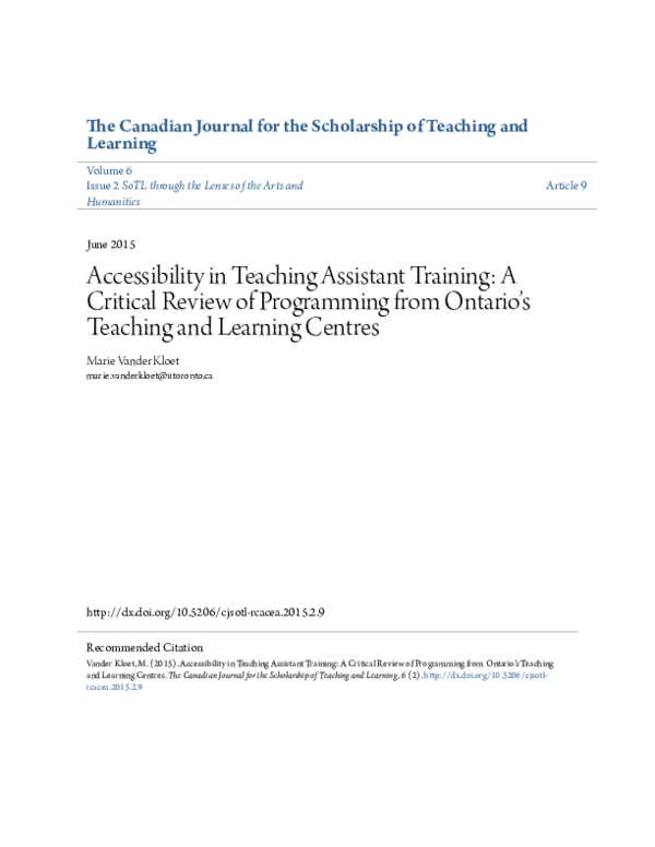 (PDF) Accessibility in Teaching Assistant Training: A Critical Review ...