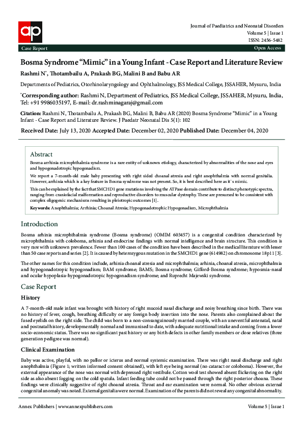 (PDF) Bosma Syndrome “Mimic” in a Young Infant - Case Report and ...