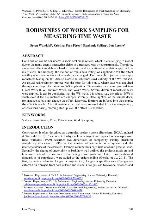 (PDF) Robustness of Work Sampling for Measuring Time Waste
