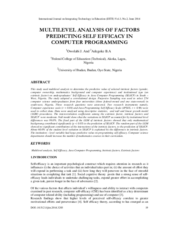 (PDF) Multilevel Analysis of Factors Predicting Self Efficacy in ...