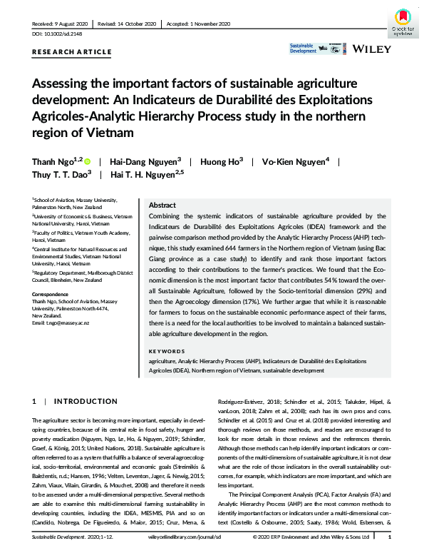 (PDF) Assessing the important factors of sustainable agriculture ...