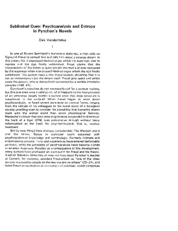 (PDF) Subliminal Cues: Psychoanalysis and Entropy in Pynchon's Novels