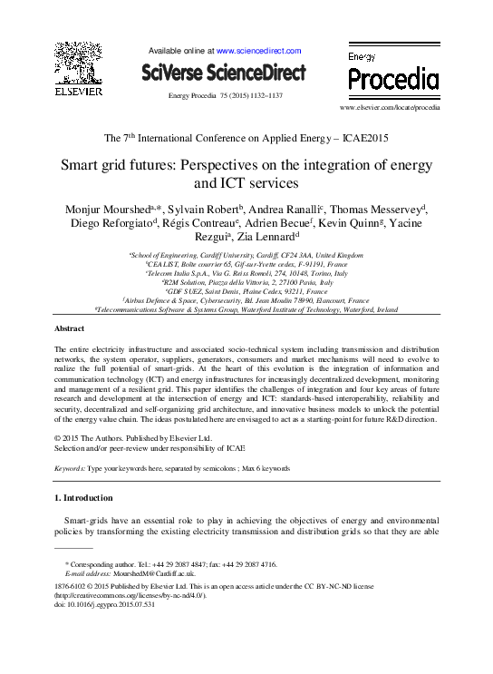 (PDF) Smart Grid Futures: Perspectives on the Integration of Energy and ...