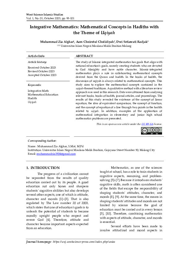 (PDF) Integrative Mathematics: Mathematical Concepts in Hadiths with ...