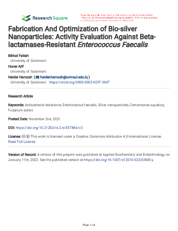 (PDF) Antimicrobial and Antibiofilm Activity of Biosynthesized Silver ...