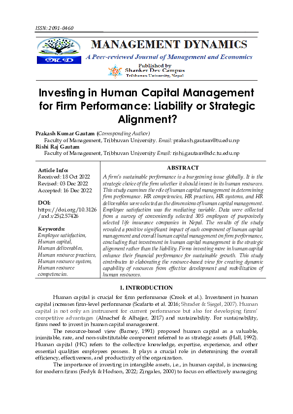 (PDF) Investing in Human Capital Management for Firm Performance ...