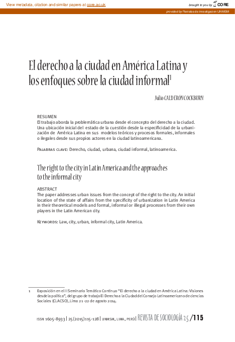 (PDF) El derecho a la ciudad en América Latina y los enfoques sobre la ...