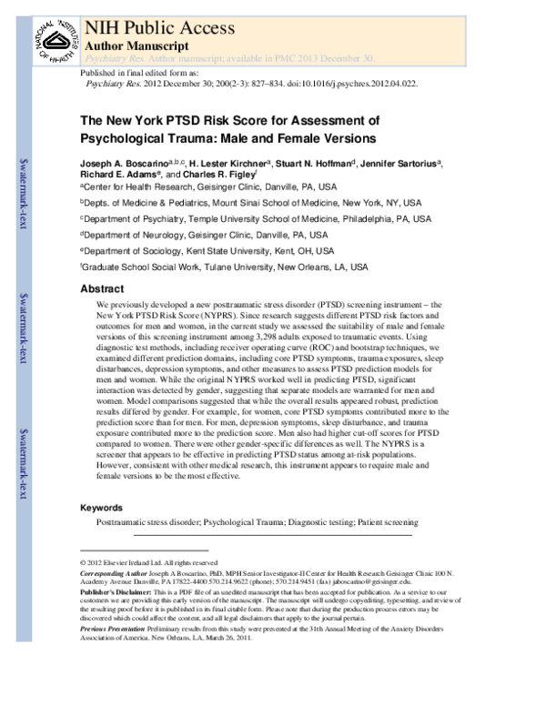 (PDF) The New York PTSD risk score for assessment of psychological ...