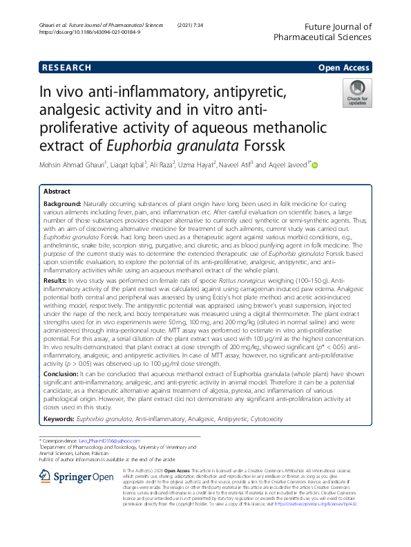 (PDF) In vivo anti-inflammatory, antipyretic, analgesic activity and in ...