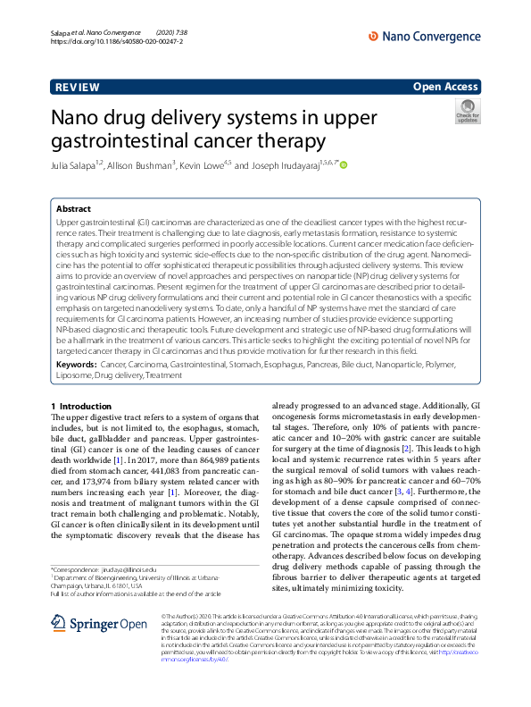 (PDF) Nano drug delivery systems in upper gastrointestinal cancer therapy