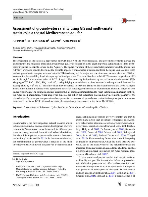 (PDF) Assessment of groundwater salinity using GIS and multivariate ...