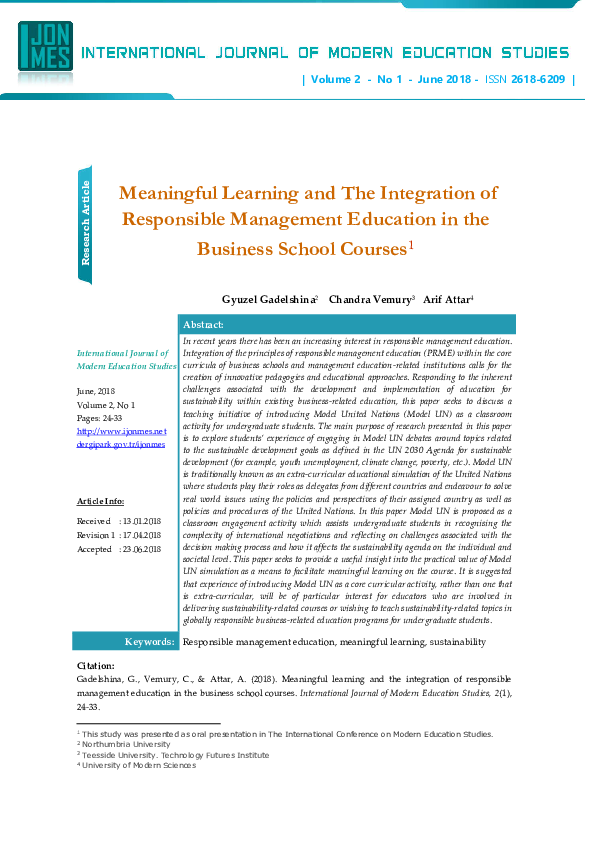(PDF) Meaningful Learning and The Integration of Responsible Management ...