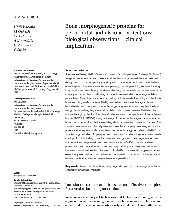 (PDF) Bone morphogenetic proteins for periodontal and alveolar ...