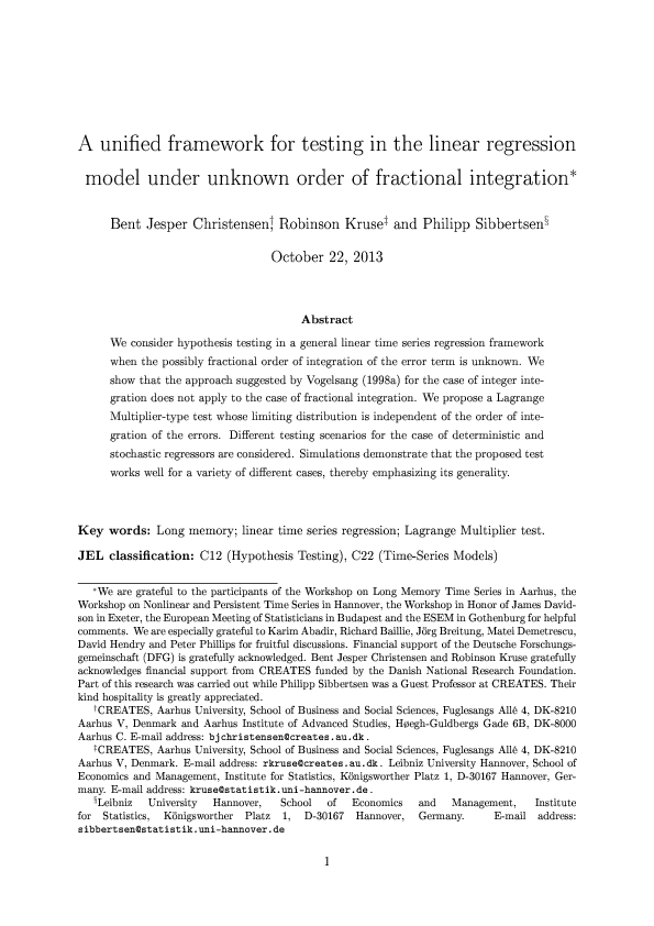 (PDF) A unified framework for testing in the linear regression model ...