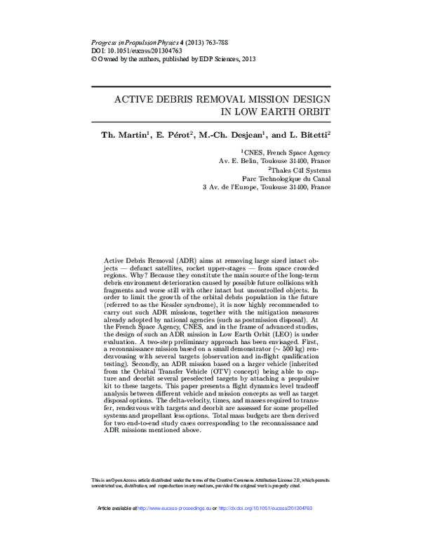 (PDF) Active Debris Removal mission design in Low Earth Orbit