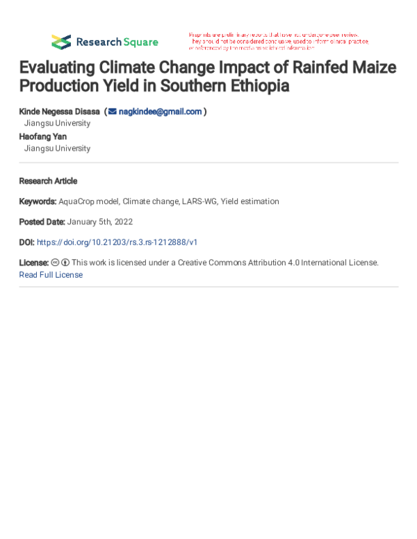 Pdf Evaluating Climate Change Impact Of Rainfed Maize Production