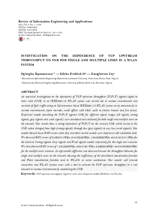 (PDF) Investigation on the Dependence of TCP Upstream Throughput on Snr ...